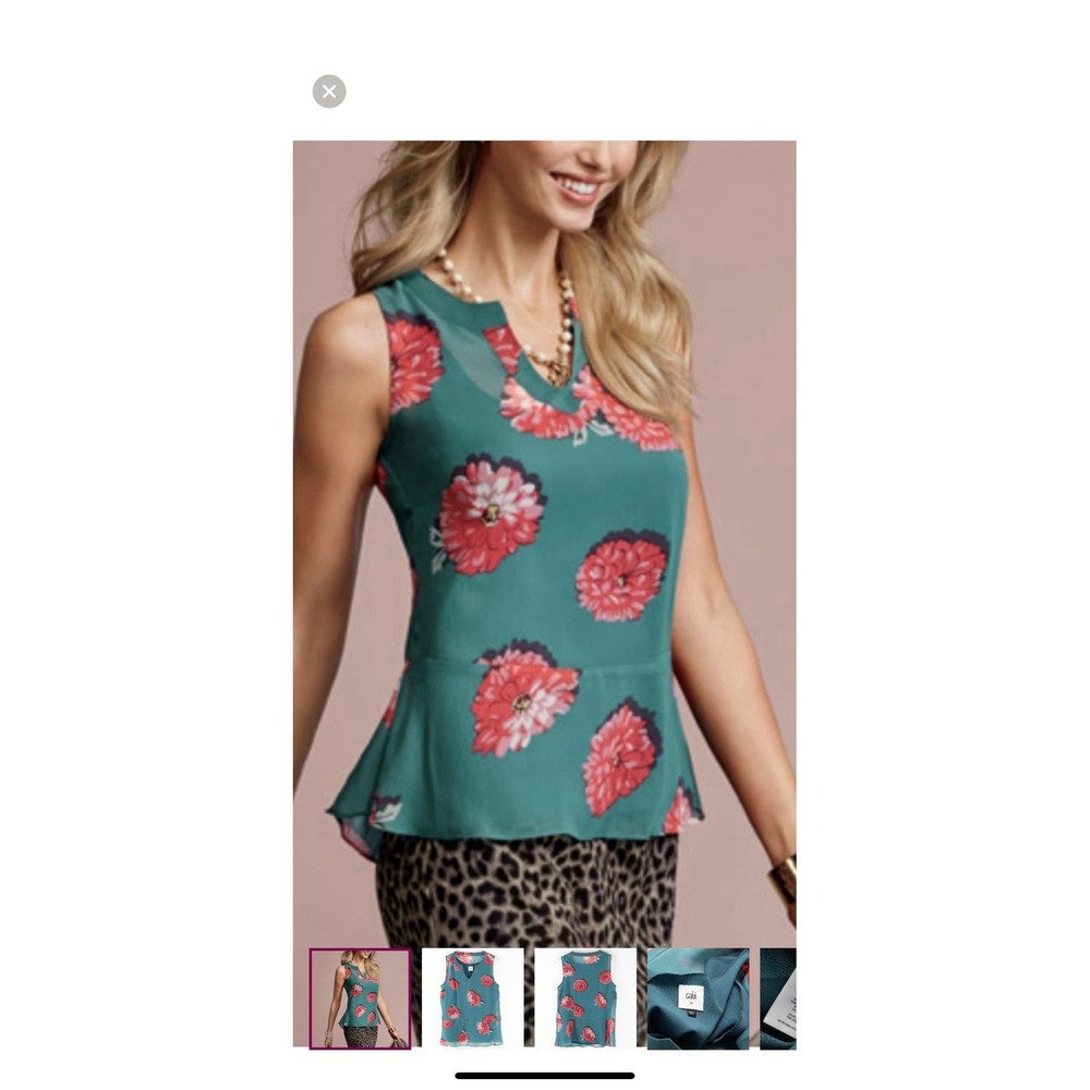 Cabi Style 3445 Blushing Floral Blouse Teal Sz XS Peplum Lined Tank‎ Shirt Top - Picture 8 of 8